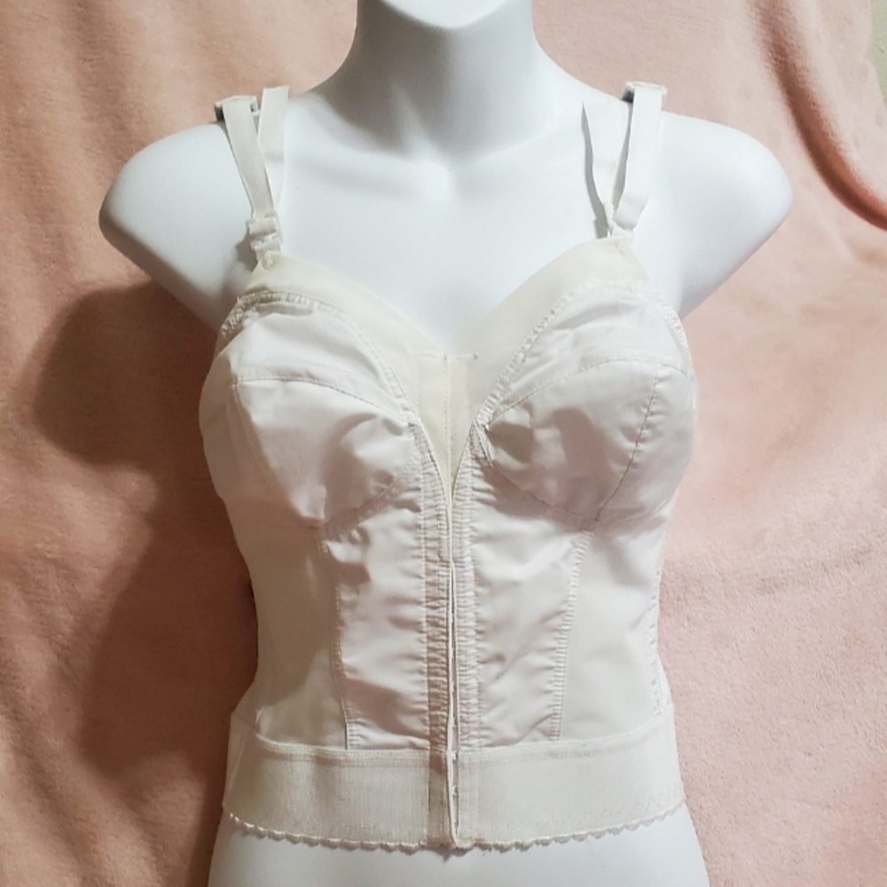 Vintage 60s White Bustier "Exquisite Fully" Hook & Eye, Adjustable Straps 34B